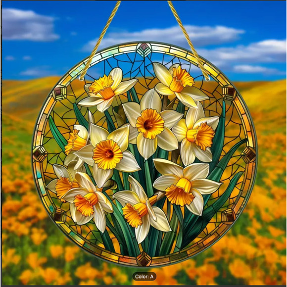 Acrylic , Stained Glass Look, 2D Suncatcher, 8" Daffodil/ Buttercup Design - Picture 3 of 8